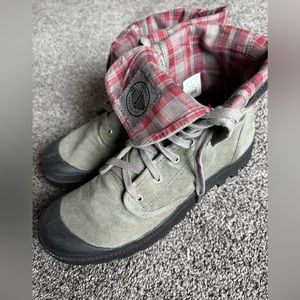 PALLADIUM Boots Men Size 13 Olive Green Canvas High Top Boots 02353090 Plaid